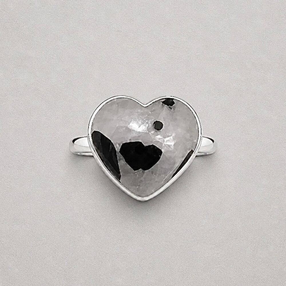 Snowflake Obsidian Heart Shaped Ring Size 9 Sterling Silver Artisan